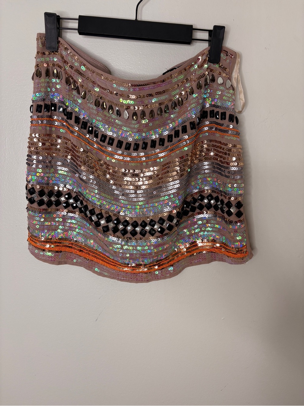 Black Brand Sequin-Embellished Pink Mini Skirt